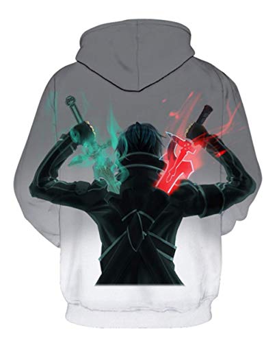 WANHONGYUE Anime Sao Sword Art Online Hoodie Sudadera con Capucha Cosplay Disfraz 3D Impreso Pullover Suéter con Bolsillos Cordón Gris M