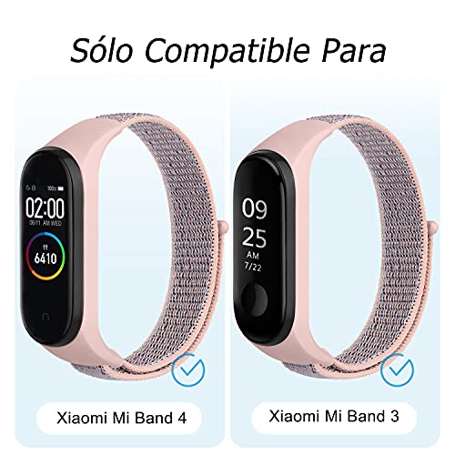 Wanme Correa Compatible para Xiaomi Mi Band 4 & Xiaomi Mi Band 3 Correa, Nylon Loop Pulseras de Repuesto para Xiaomi Mi Smart Band 4 & Xiaomi Mi Smart Band 3 (Rosa Sand+Verde océano+Gris)