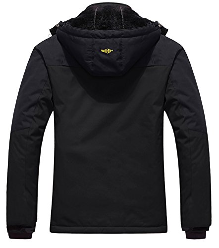 Wantdo Chaqueta de Esquí Impermeable Montaña Chaqueta Aislada con Vellón Cálida Invierno Chaqueta de Nieve con Capucha Abrigo Snowboard para Exteriores para Hombre Negro Small