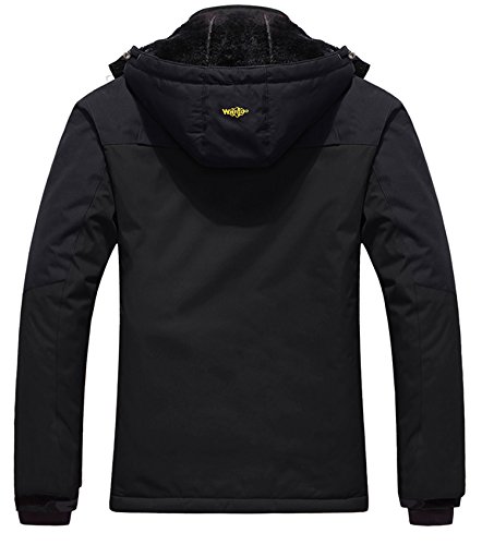 Wantdo Chaqueta de Esquí Impermeable Montaña Chaqueta Aislada con Vellón Cálida Invierno Chaqueta de Nieve con Capucha Abrigo Snowboard para Exteriores para Hombre Negro Small