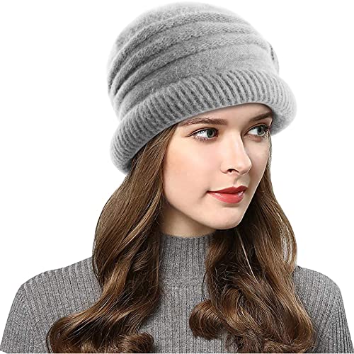 Wantonfy Gorro para mujer de doble capa de lana línea de invierno de costilla de punto sombrero de boina gorra francesa vintage tejido trenzado ganchillo chic peso ligero bastante clásico