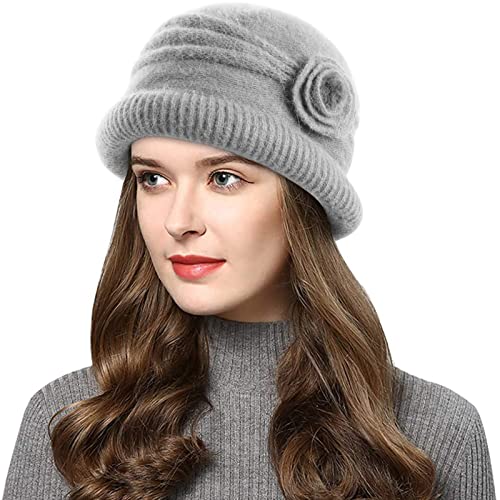 Wantonfy Gorro para mujer de doble capa de lana línea de invierno de costilla de punto sombrero de boina gorra francesa vintage tejido trenzado ganchillo chic peso ligero bastante clásico