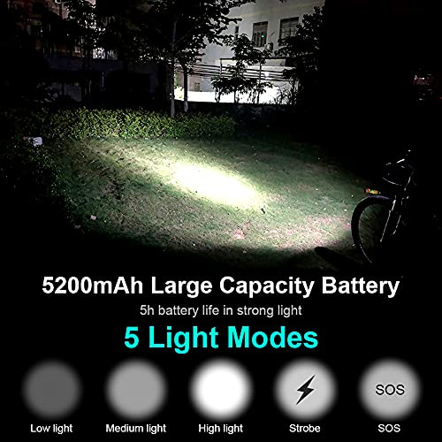 Wasafire Luzde Bicicleta, 5 Modos Luces Bici Delantera Recargable USB, IPX5 Impermeable 5200 mAh 3200 Lúmenes Luz Bicicleta Potente Delantera LED Montar de Noche