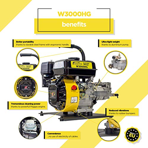 WASPPER ✦ Hidrolimpiadora de Motor de Gasolina 3000 PSI ✦ 196cc con Potencia de Alta presión Jet Hidrolimpiadora Profesional W3000HG portátil Limpiadora para Autos y Patios