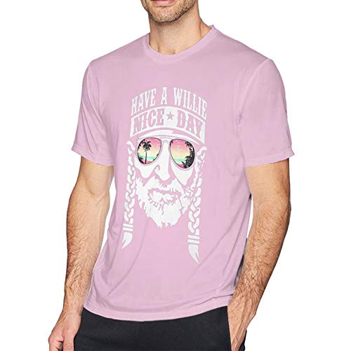 WAUKaaa Mens Have A Willie Nice Day Athletic T Shirt Willie Nelson Graphic Tees Pink