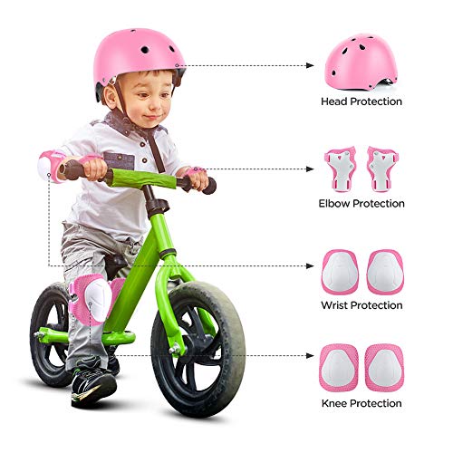 Wayin Conjuntos de Patinajes Niños Protecciones Patines Infantiles con Casco Ajustables Rodilleras y Coderas para Skate Bicicleta Monopatín Deporte（Rosa）