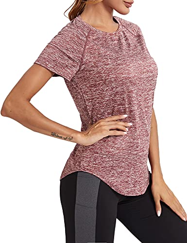 Wayleb Camiseta Deportivo Mujer Camiseta de Manga Corta Camiseta Holgada de Secado Rápido Camisetas de Malla Mujer Yoga Fitness Top Ropa Deportiva Entrenamiento Atlético