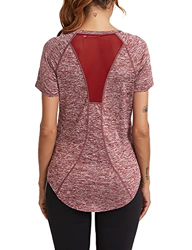 Wayleb Camiseta Deportivo Mujer Camiseta de Manga Corta Camiseta Holgada de Secado Rápido Camisetas de Malla Mujer Yoga Fitness Top Ropa Deportiva Entrenamiento Atlético