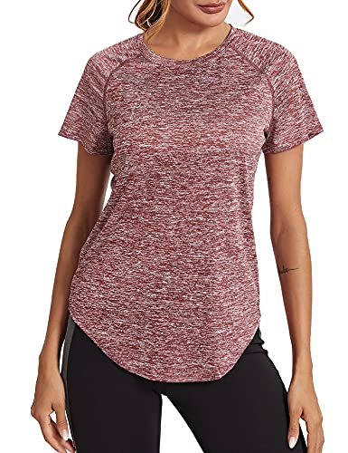 Wayleb Camiseta Deportivo Mujer Camiseta de Manga Corta Camiseta Holgada de Secado Rápido Camisetas de Malla Mujer Yoga Fitness Top Ropa Deportiva Entrenamiento Atlético