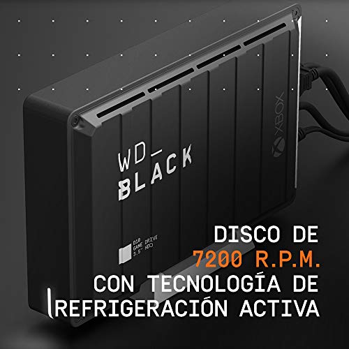 WD_BLACK D10 Game Drive para Xbox de 12 TB - 7200RPM con refrigeración activa para guardar tu enorme colección de juegos Xbox