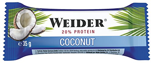Weider Barrita de Proteína sabor Coco. Óptima mezcla de hidratos de carbono, proteínas y vitaminas (24 x 35 g)