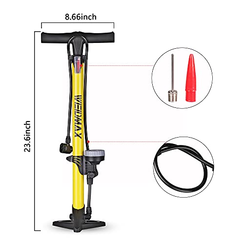 WEIDMAX Bomba para Bicicleta, Bomba ergonómica para Piso de Bicicleta Bomba de inflado de neumáticos para Bicicleta Bomba infladora portátil con manómetro y Cabezal de válvula Inteligente