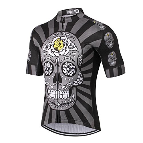 Weimostar - Maillot de ciclismo de montaña de manga corta para hombre, tallas S-5XL, Floral, Hombre, color Flor de calavera negra, tamaño XL For Chest 39-41"