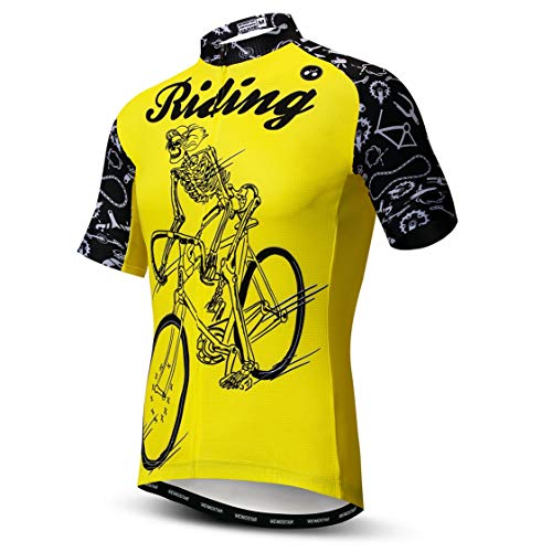 Weimostar Maillot de Ciclismo Hombres Ropa de Bici Maillot de Bici topMountain Road MTB Maillot Camisa Manga Corta Equipo Ropa Deportiva Montar Amarillo XXL