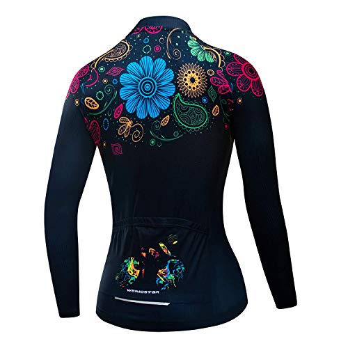 Weimostar Maillot de ciclismo para mujer, manga larga, para carreras, bicicleta de montaña, deporte, color negro y rojo