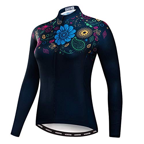 Weimostar Maillot de ciclismo para mujer, manga larga, para carreras, bicicleta de montaña, deporte, color negro y rojo