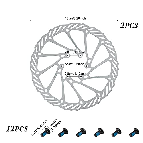 Weinsamkeit 2 Piezas de Rotor de Freno de Disco de Bicicleta de Acero Inoxidable de 160 Mm ， Disco 6 Tornillos , Adecuados para Bicicletas de Carretera Y Bicicletas de Montaña de Piezas de Reparación