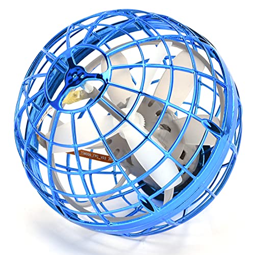 Weiyo Juguete de Bola Voladora - Forma de Globo Bola Voladora Giratoria Juguete Volador Mini Drone Orbe Volador Bola Mágica Spinner de Mano con Luces RGB para Niños Adultos Regalo Creativo(Azul)