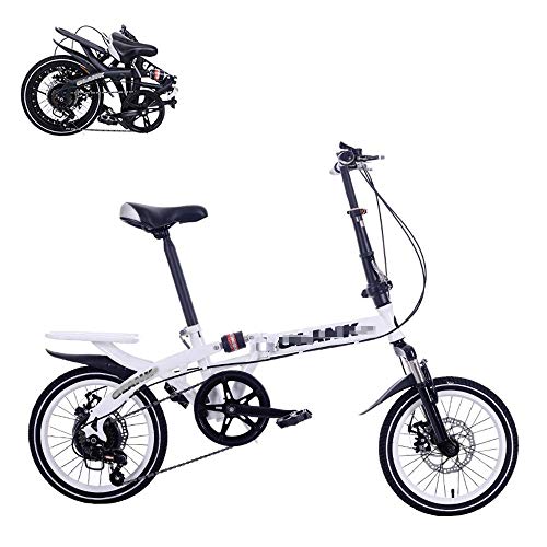 WENHAO Bicicleta adulta plegable, bicicleta portátil de 14/16 pulgadas, regulación de velocidad de 6 velocidades, frenos de disco dual, asiento ajustable, bicicleta de cercanías de absorción rápida y