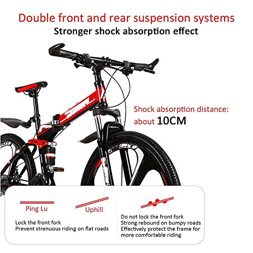 WENHAO Bicicleta adulta plegable, velocidad de 26 pulgadas Velocidad variable Doble amortiguador de descarga de carreras, con bloqueo de choque delantero, 4 colores, adecuado for altura 165-185 cm