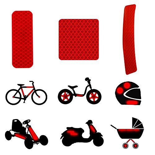 WENTS Adhesivos Reflectantes 24PCS Pegatinas Reflectantes Pegatinas Reflectantes Kit Adhesivo Universal para Bicicleta Cochecito Casco Moto Motocicleta Visibilidad de Noche (Rojo)