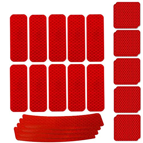 WENTS Adhesivos Reflectantes 24PCS Pegatinas Reflectantes Pegatinas Reflectantes Kit Adhesivo Universal para Bicicleta Cochecito Casco Moto Motocicleta Visibilidad de Noche (Rojo)