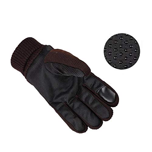 WERTY Guantes de Cuero Hombres Guantes de Piel de Cerdo genuinos Hombre de Invierno con Hebilla Forrada Patchwork Touch Pantalla táctil Tarifa Morto Marrón (Color : Brown, Size : One Size)