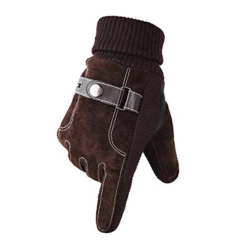 WERTY Guantes de Cuero Hombres Guantes de Piel de Cerdo genuinos Hombre de Invierno con Hebilla Forrada Patchwork Touch Pantalla táctil Tarifa Morto Marrón (Color : Brown, Size : One Size)