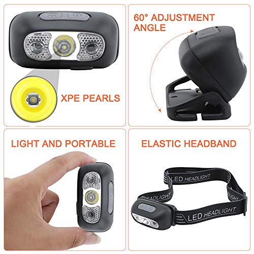 Wesho Linterna Frontal LED USB Recargable 200lm Ángulo Ajustable Frontales LED Alta Potencia 5 Modos, Sensor de Movimiento, IPX65 Impermeable para Camping, Excursión, Pesca, Carrera, Ciclismo