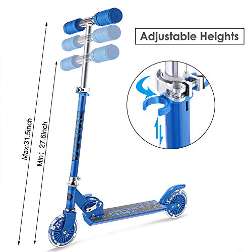 WeSkate Patinete 2 Led Ruedas para 3 a 12 Años Patinete Ajustable, Diseño Plegable, Manillar Ajustable, Carga Máxima de 110lbs