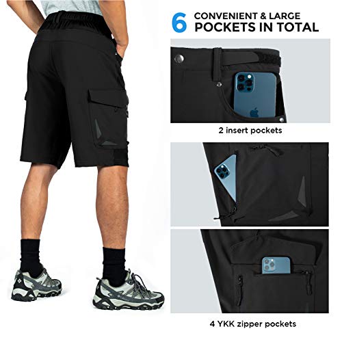 Wespornow Pantalones Cortos de Senderismo para Hombre con 6 Bolsillos al Aire Libre-Secado Rápido-Trekking-Senderismo-Bicicleta Cargo-Bermudas-Pantalones-Verano-Funcional (Negro, S)