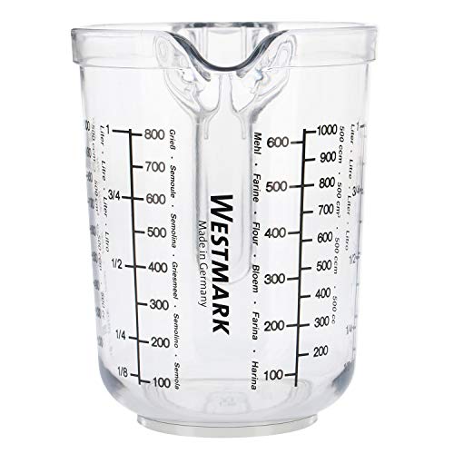 Westmark Recipiente de medición con escalas multilingües y diferentes unidades de medida, Capacidad 1 litro, Plástico, Gerda, Transparente, 30682270