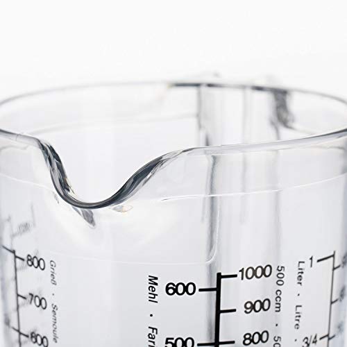 Westmark Recipiente de medición con escalas multilingües y diferentes unidades de medida, Capacidad 1 litro, Plástico, Gerda, Transparente, 30682270