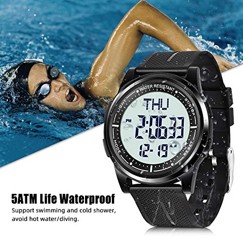 WIFORT Reloj Digital Hombre Mujer, 5ATM Impermeable Deportivo Relojes de Pulsera Esfera Grande con Cronómetro, Cuenta Regresiva, Alarma, Tiempo Dividido, Zone Horaria Dual, Ultra Delgado Unisex