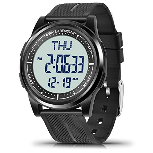 WIFORT Reloj Digital Hombre Mujer, 5ATM Impermeable Deportivo Relojes de Pulsera Esfera Grande con Cronómetro, Cuenta Regresiva, Alarma, Tiempo Dividido, Zone Horaria Dual, Ultra Delgado Unisex