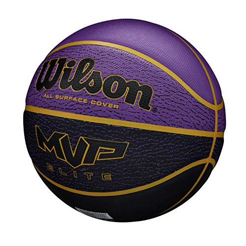 Wilson WTB1461XB07 Balón de Baloncesto, Mvp Elite Bskt 295 Prbl, Tamaño 7, Cubierta de Goma, Todas las Superficies, Morado/Negro