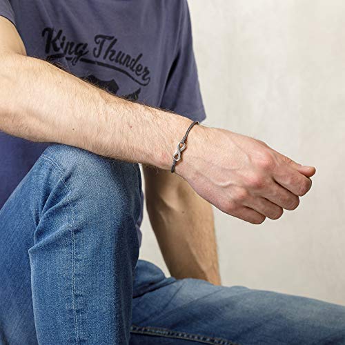 Wind Passion Pulsera de Cuerda Gris Kabbalah con Colgante Símbolo Infinito, Brazalete Trenzada Cordón Ajustable para Mujer, Hombre, Niños