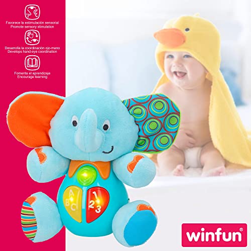 winfun - Peluche luces y sonidos, Peluche musical, Primera infancia, Juguetes interactivos musicales, Peluche interactivo Elefante Juguetes bebé 6 meses, Peluche bebé, Elefante peluche (85178)