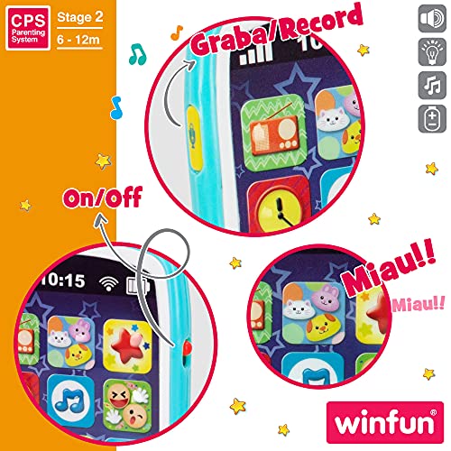 winfun - Teléfono móvil bebés, Juguete teléfono, móvil con sonidos, melodías y luces, + 6 meses, juguetes primera infancia, juguetes bebés, móvil bebés (44523)