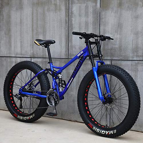 WLWLEO Bicicleta de montaña para Hombre de 26 Pulgadas Bicicleta de montaña con suspensión Completa, Cola Suave Bicicleta de neumático Grueso de Doble suspensión MTB Todo Terreno,Azul,26" 27 Speed