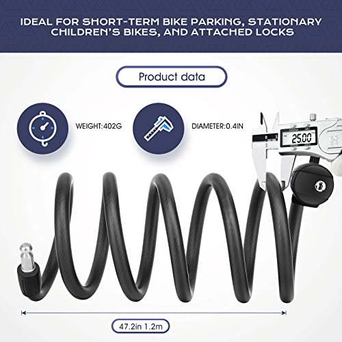 Wonnell Candado Bicicleta,180cm/12mm Bloqueo de la Bicicleta con 2 llaves,Marco de Candado de Bicicleta,Bicicleta Mejor antirrobo seguridad Bloqueo para Bicicleta, Triciclo, Scooter y Otro Equipo
