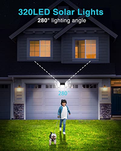 Woolmug Luz Solar Exterior 320 LED, [4 Pack / 3 Modos] Focos LED Exterior Solares con Sensor de Movimiento, IP65 Impermeable Foco Solar Exterior 280º Lampara Solar para Jardín, Garaje, Calle, Patio