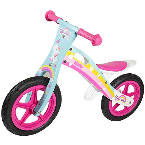 WOOMAX - Bicicleta sin pedales madera, bici sin pedales niña, de unicornio, niñas 2 años, bici madera, juguetes unicornio, bici niños 2 a 5 años, 25 kg (85373)