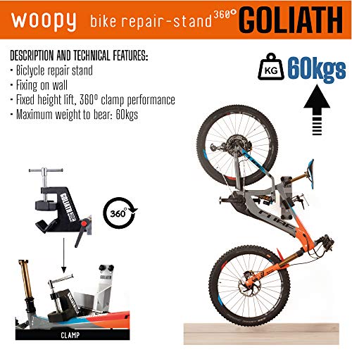 WOOPY Goliath G-Wall Soporte Bicicletas Pared, Altura Fija, Soporte Reparación Bicicletas, Desmontable, Mantenimiento de Bicicletas, Uso Exterior o Interior, Carga Máxima 60 kgs