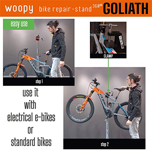 WOOPY Goliath G2 Soporte Bicicletas Suelo, Soporte Caballete Reparación Bicicletas, Altura Ajustable, Portátil para Mantenimiento Bicicletas, Uso Interior o Exterior, Carga Máxima 60 kg