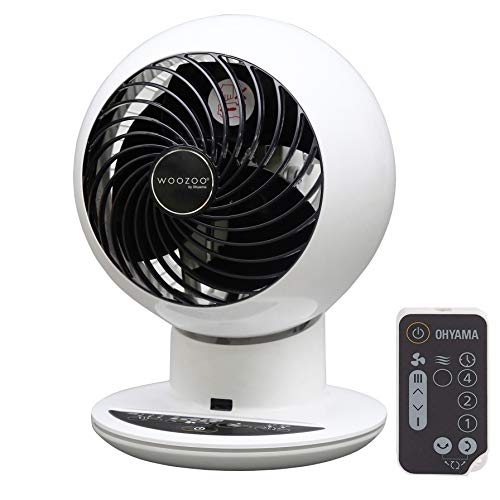 Woozoo by Ohyama, Ventilador de mesa / escritorio potente y silencioso, 38W, 25m alcance, Oscilación multidireccional, Temporizador, Mando a distancia, Para superficie 30m², Woozoo PCF-SC15T, Blanco