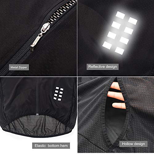 WOSAWE Chaleco de Ciclismo, Hombres Transpirable Sin Mangas Chaqueta de MTB Cortavientos Ropa de Bicicleta (Negro M)