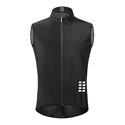 WOSAWE Chaleco de Ciclismo, Hombres Transpirable Sin Mangas Chaqueta de MTB Cortavientos Ropa de Bicicleta (Negro M)