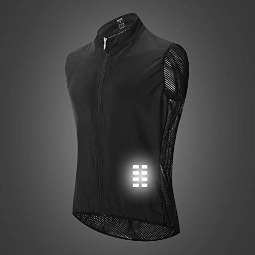 WOSAWE Chaleco de Ciclismo, Hombres Transpirable Sin Mangas Chaqueta de MTB Cortavientos Ropa de Bicicleta (Negro M)