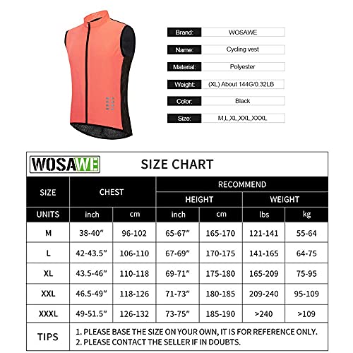 WOSAWE Chaleco de Ciclismo, Hombres Transpirable Sin Mangas Chaqueta de MTB Cortavientos Ropa de Bicicleta (Rosado XL)